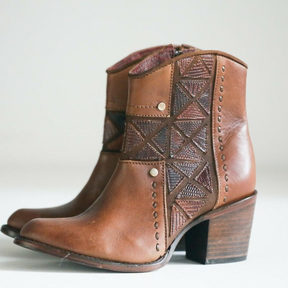 Cuadra Brown Leather Patchwork Detail Booties - image 5